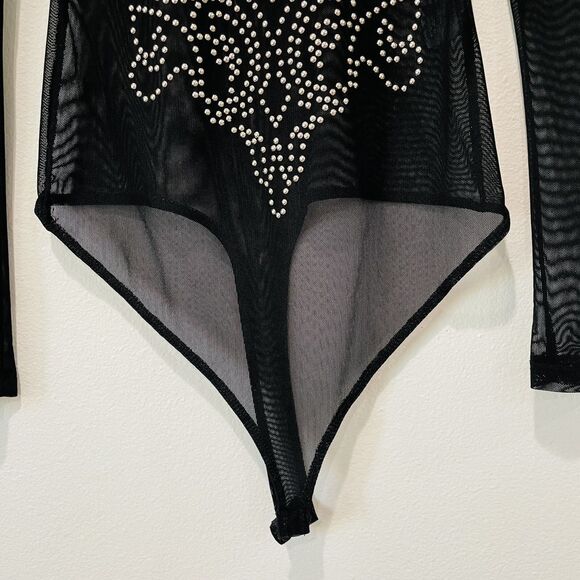Iris Juniors Mesh Studded Bodysuit Long Sleeve Black Size Sm-Med Bodysuit Sheer - Picture 5 of 15